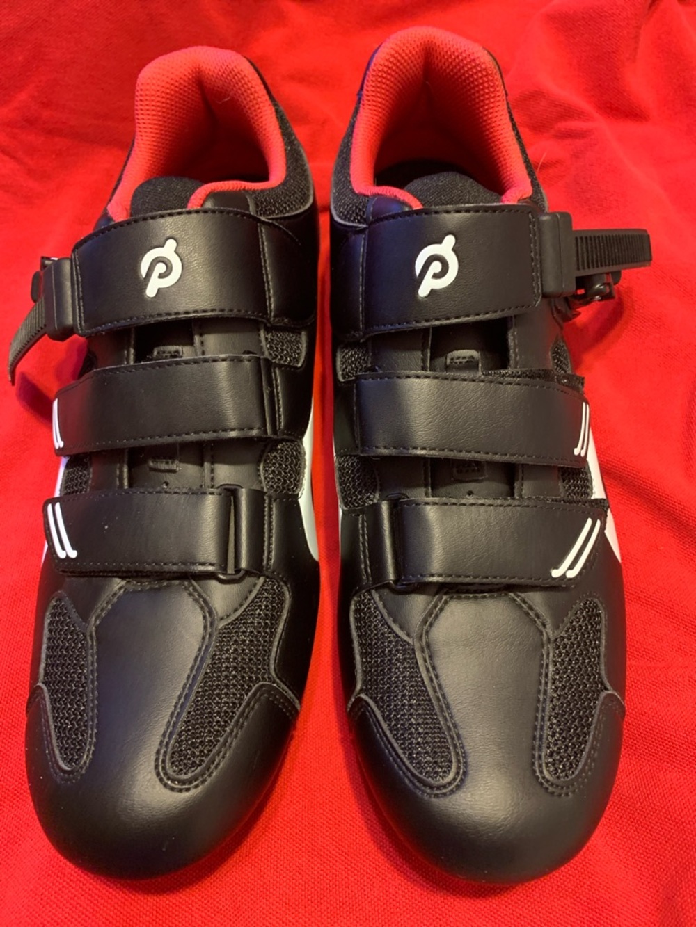 Peloton Black Cycling Shoes with Red Interior Accents